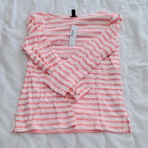 J. Crew Pink and White Fitted Long Sleeve Blouse